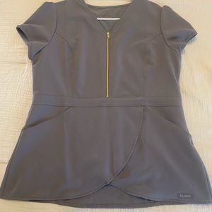 Jaanuu Women’s Signature Gold Zip Tulip Top Scrub Top